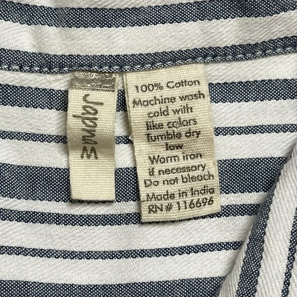 Japna Striped 100% Cotton Button Up Mini Shirt Dress Pockets Collared Size M - Picture 10 of 10